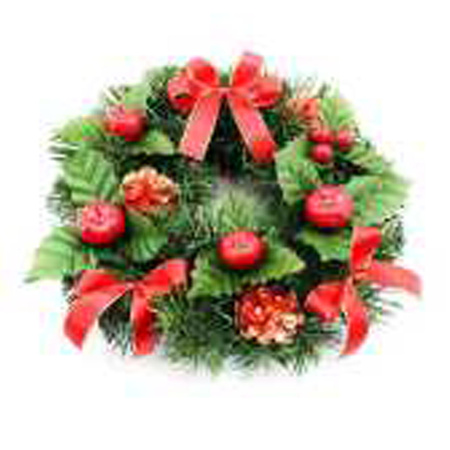 Wianek świąteczny 27366 KOKARDY i owoce 24cm