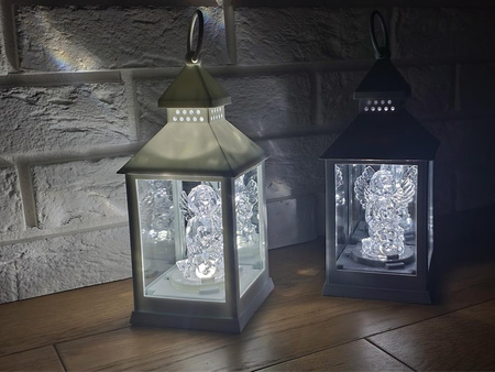 Latarnia plastikowa LED aniołek biały 23 cm