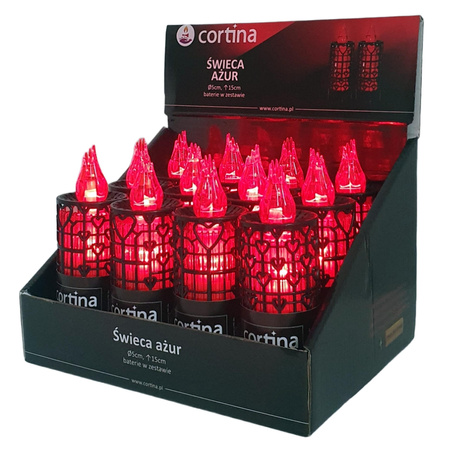 Świeca LED ażur 5/23/SLC czarny/czer 12szt 15x5cm 