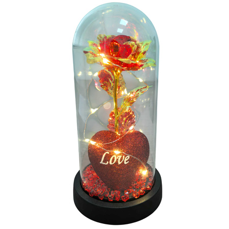 Wieczna RÓŻA 27594 LED z sercem czerwony 19cm