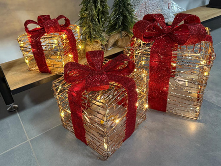 Figurka led PUDEŁKA 115986 złoty 3szt 30-24-18cm