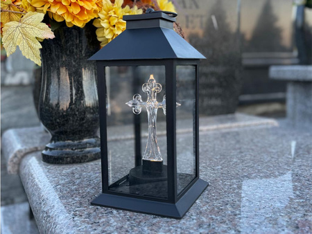 Latarnia plastikowa LED 27164 KRZYŻ czarny 29cm