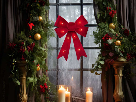 Kokarda welurowa 27352 LED czerwony 32x22cm