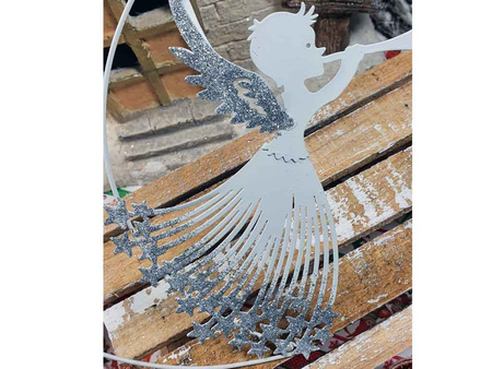 Zawieszka ANIOŁ TS352 koło metal biały 21cm