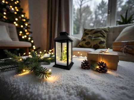 Latarnia plastikowa LED 26564 CHOINKI czarny 29cm 