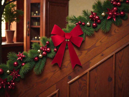 Kokarda welurowa 27349 dzwoneczki czerwony 46x33cm