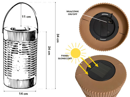 Latarnia plastikowa SOLAR 27111 brązowy 24x14cm