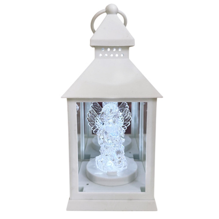 Latarnia plastikowa LED aniołek biały 23 cm