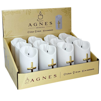 Świeca LED AGNES krzyż wąska biały 12szt 10x5cm
