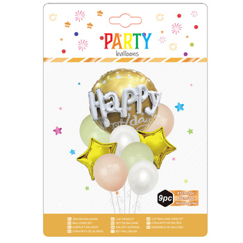 Balony urodzinowe zestaw 26505 URODZINY złoty 9szt