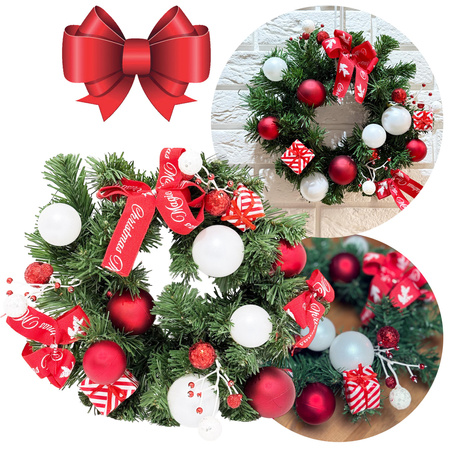 Wianek świąteczny 27365 KOKARDY i bombki 30cm
