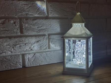 Latarnia plastikowa LED aniołek biały 23 cm