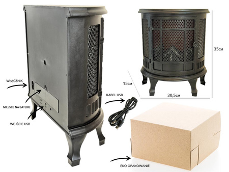 Kominek LED 27398 czarny 35x15x30,5cm