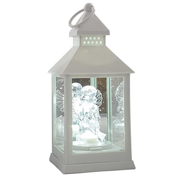 Latarnia plastikowa LED aniołek biały 23 cm