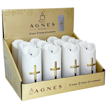 Świeca LED AGNES krzyż wąska biały 12szt 12,5x5cm