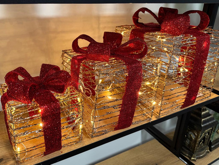 Figurka led PUDEŁKA 115986 złoty 3szt 30-24-18cm