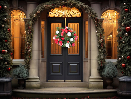 Wianek świąteczny 27365 KOKARDY i bombki 30cm