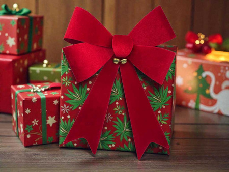 Kokarda welurowa 27349 dzwoneczki czerwony 46x33cm