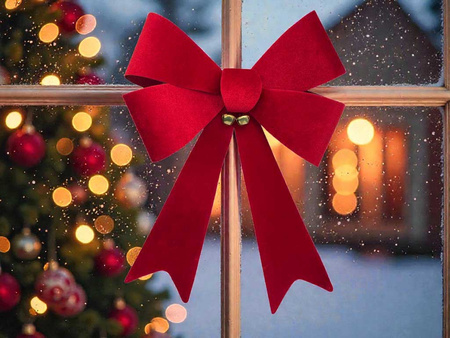 Kokarda welurowa 27349 dzwoneczki czerwony 46x33cm