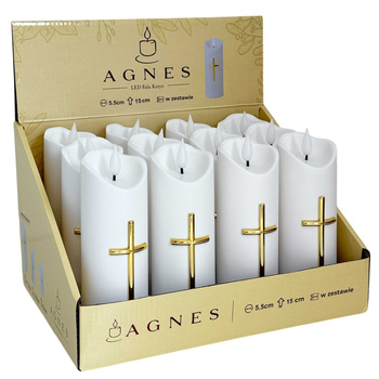 Świeca LED AGNES krzyż wąska biały 12szt 15x5cm