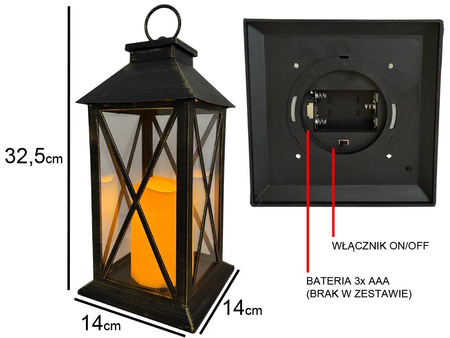 Latarnia plastikowa LED 26563 ŚWIECA czarny 29cm