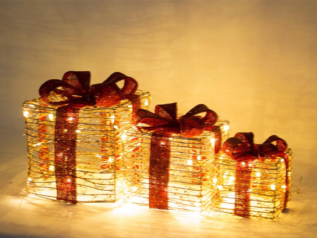 Figurka led PUDEŁKA 115986 złoty 3szt 30-24-18cm