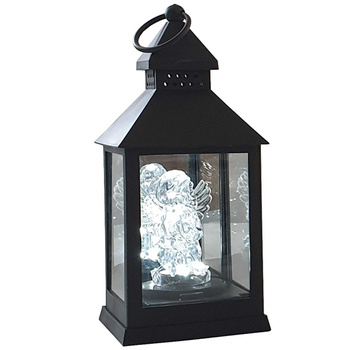 Latarnia plastikowa LED aniołek czarny 23 cm