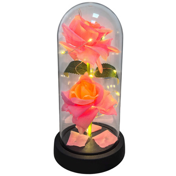 Wieczna RÓŻA 27592 LED podwójna różowy 19cm